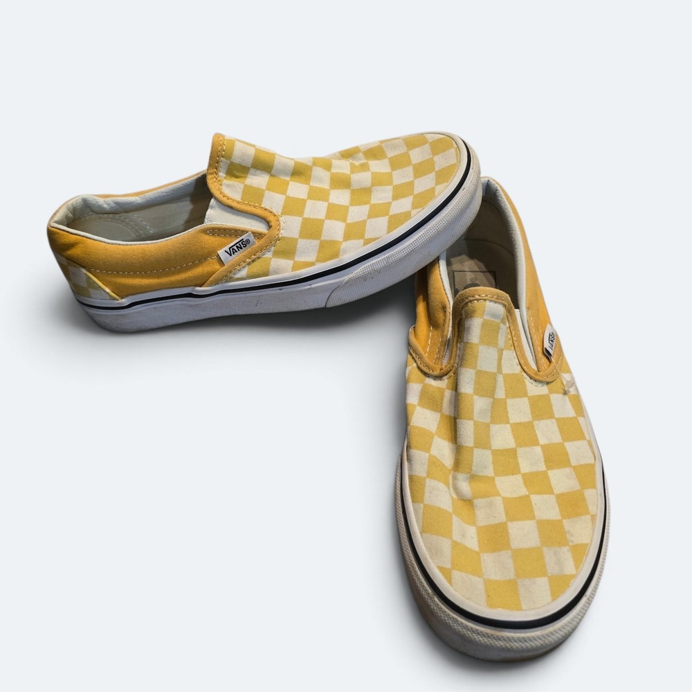 Vans Classic Slip-On Yellow Checkerboard Canvas Skate Shoes Women 6 / Men 4.5